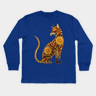 Sunflower Bengal Cat Kids Long Sleeve T-Shirt